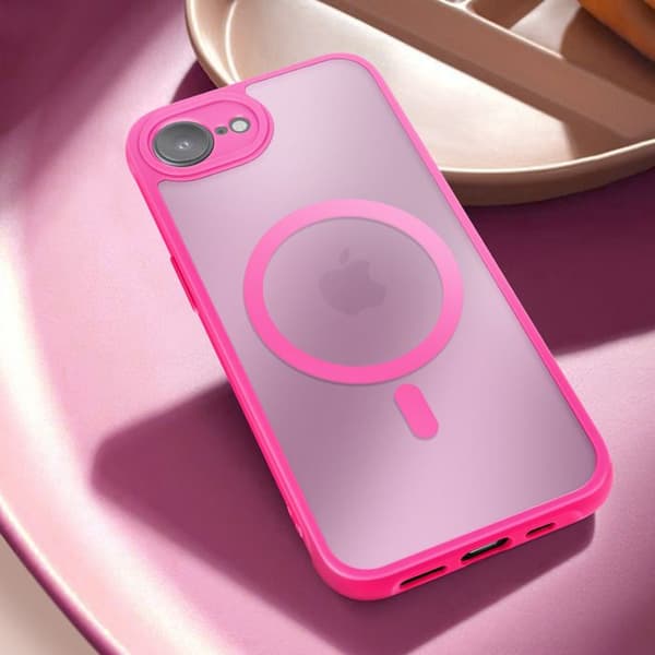 Coque MagSafe för iPhone 16e Matt Frostad Baksidan Fuchsia