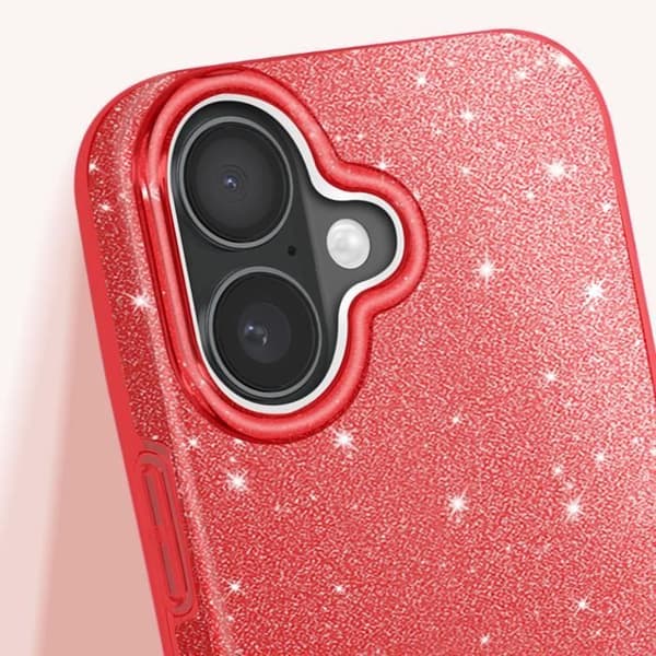Glittrande Skal för iPhone 16 Plus Stötsäkert Röd