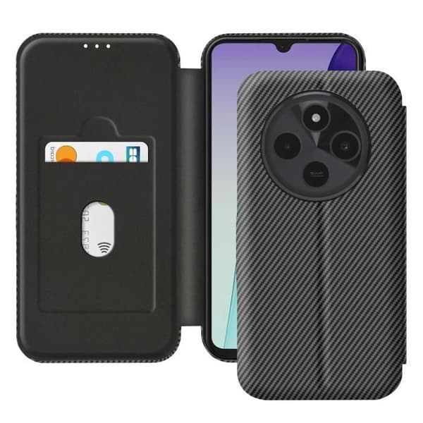 Kolfodral för Xiaomi Redmi 14C med RFID-skydd och kortfack, svart stöd