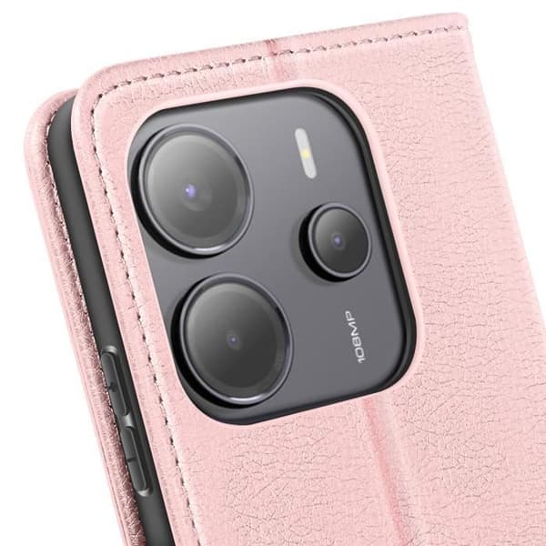 Étui för Xiaomi Redmi Note 14 4G Kläpp Plånbok och Videostöd Rosé Champagne