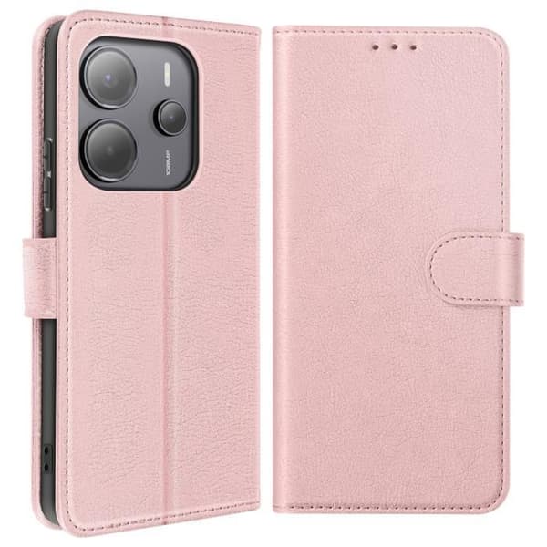 Étui för Xiaomi Redmi Note 14 4G Kläpp Plånbok och Videostöd Rosé Champagne