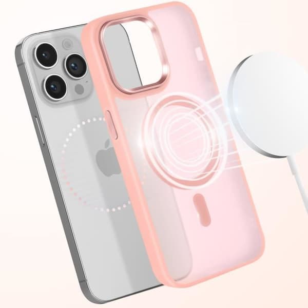 Coque MagSafe för iPhone 14 Pro Matt Frostad Baksida Rosa Kontur