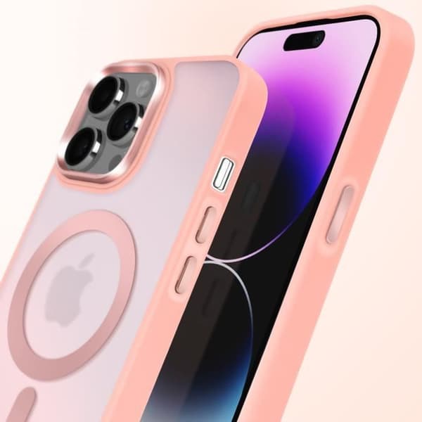 Coque MagSafe för iPhone 14 Pro Matt Frostad Baksida Rosa Kontur