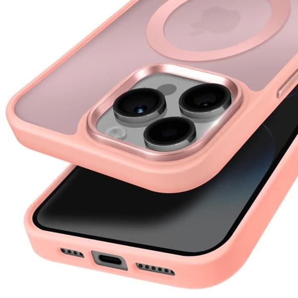 Coque MagSafe för iPhone 14 Pro Matt Frostad Baksida Rosa Kontur
