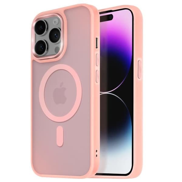 Coque MagSafe för iPhone 14 Pro Matt Frostad Baksida Rosa Kontur