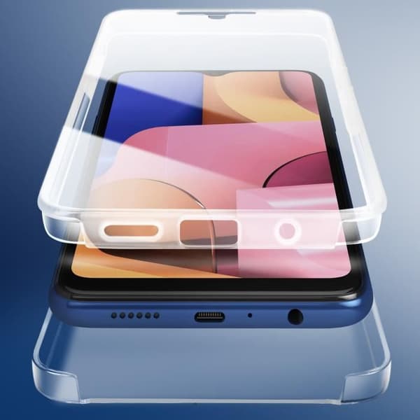 Heltäckande skal för Samsung A20s med berörd kamera och genomskinlig design