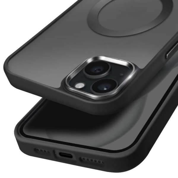 Coque MagSafe för iPhone 15 Plus och 14 Plus Matt Frostad Baksida Svart Kant
