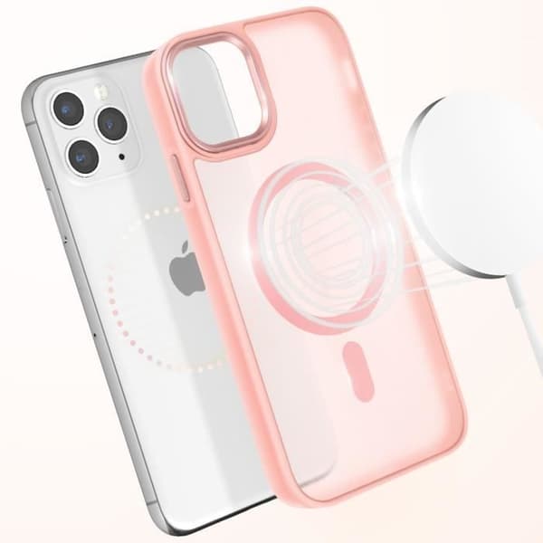 Coque MagSafe för iPhone 11 pro Matt Frostad Baksidan Rosa Kontur