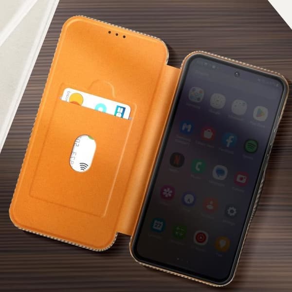Kolfodral för Samsung Galaxy A36 med kortfack Anti-RFID Stöd Brun