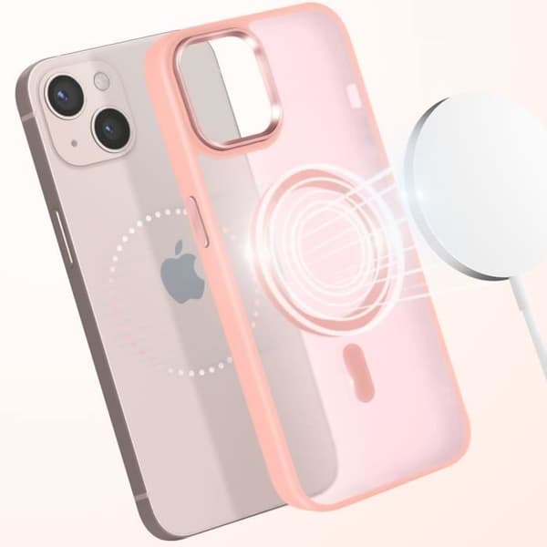 Coque MagSafe för iPhone 13 Matt Frostad Baksida Rosakontur