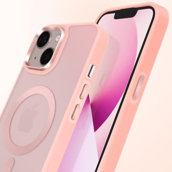 Coque MagSafe för iPhone 13 Matt Frostad Baksida Rosakontur
