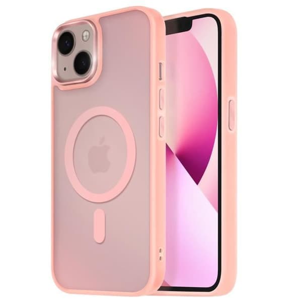 Coque MagSafe för iPhone 13 Matt Frostad Baksida Rosakontur