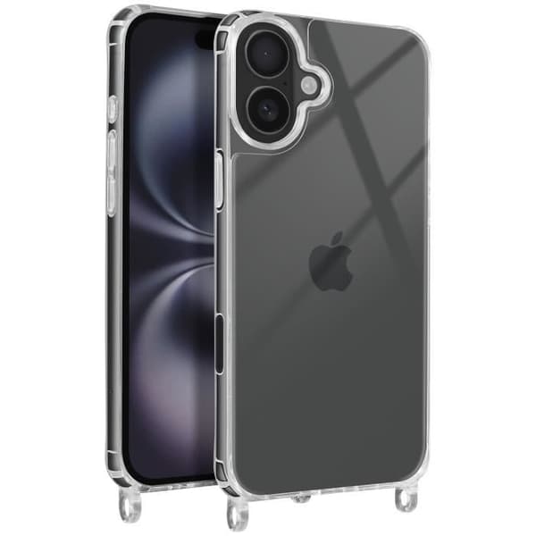 Silicone Stötsäker Fodral för iPhone 16 Plus med Transparent Flätad Snodd