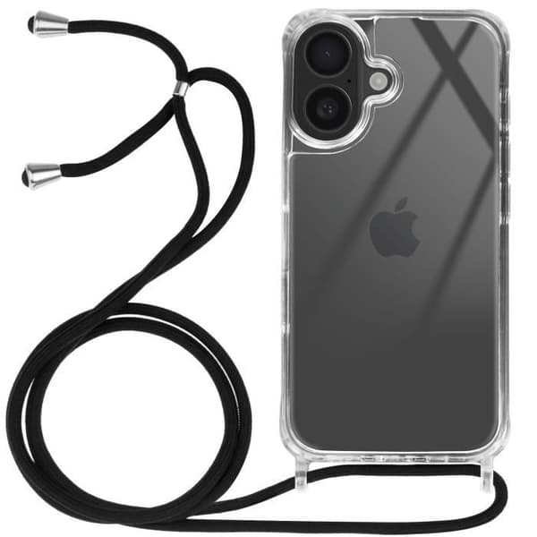 Silicone Stötsäker Fodral för iPhone 16 Plus med Transparent Flätad Snodd