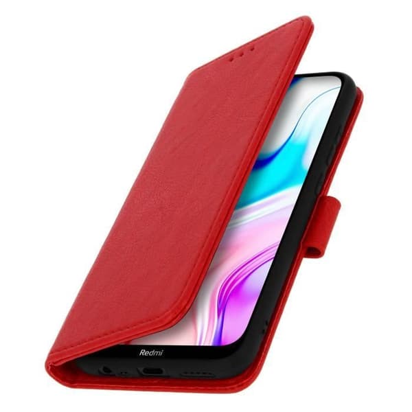 Etui - Xiaomi - Redmi 8 och 8A - Heltäckande fodral - Kortfack - Videostöd - Röd