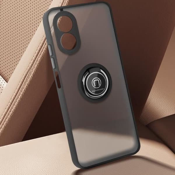 Coque för Oppo A38 Metallring Video Stöd Svart