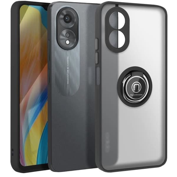 Coque för Oppo A38 Metallring Video Stöd Svart