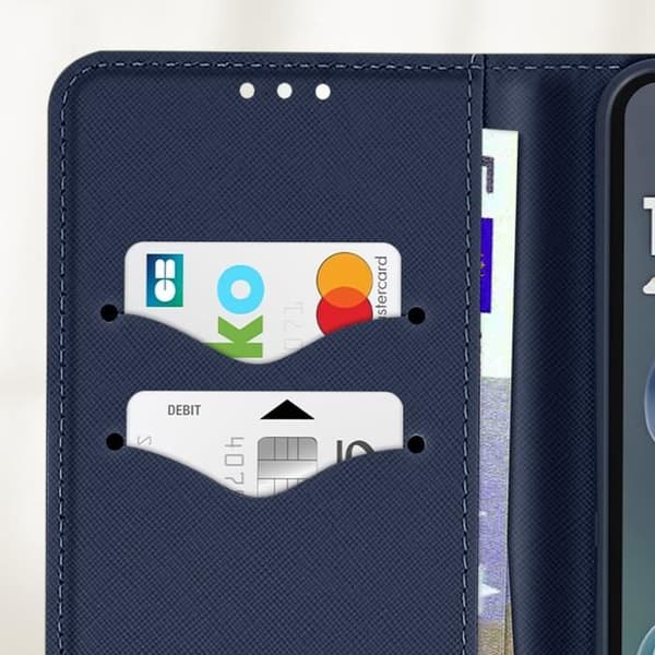 Etui för Motorola Moto G35 Plånbok Läder Saffiano Fancy Blå / Röd
