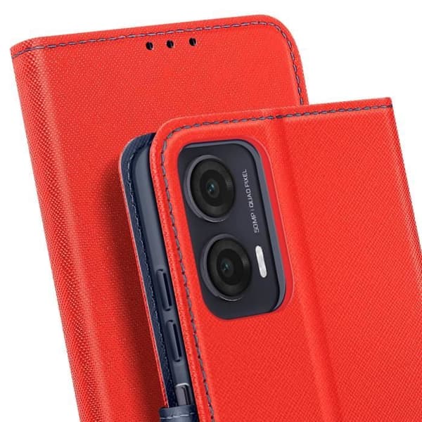 Etui för Motorola Moto G35 Plånbok Läder Saffiano Fancy Blå / Röd