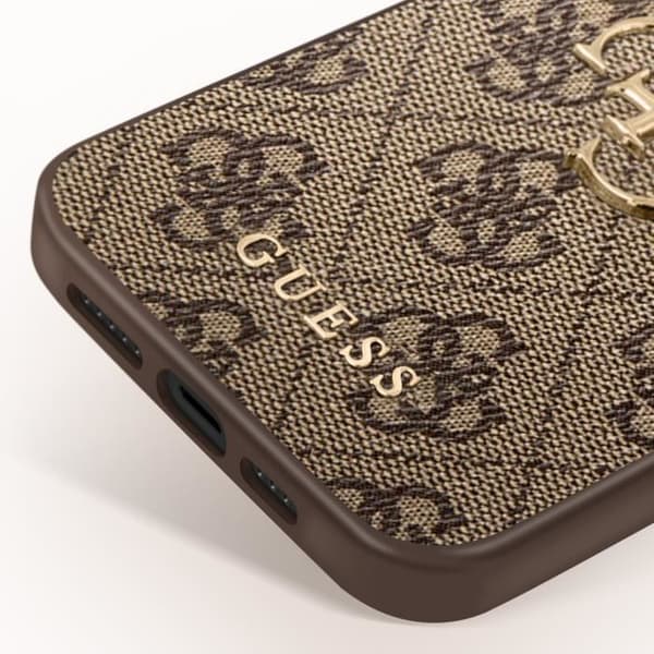 Coque för iPhone 15 Plus, exakta utskärningar och upphöjda kanter, Guess Brun
