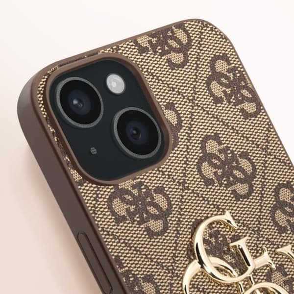 Coque för iPhone 15 Plus, exakta utskärningar och upphöjda kanter, Guess Brun