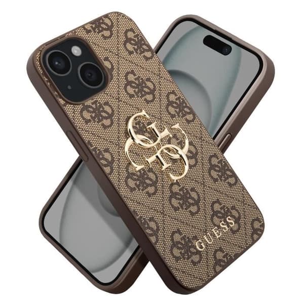 Coque för iPhone 15 Plus, exakta utskärningar och upphöjda kanter, Guess Brun