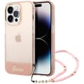 Miniatyrbild 2 av 4: Coque för iPhone 14 Pro Max med transparent design och Guess rosa pärlor.