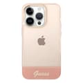 Miniatyrbild 1 av 4: Coque för iPhone 14 Pro Max med transparent design och Guess rosa pärlor.