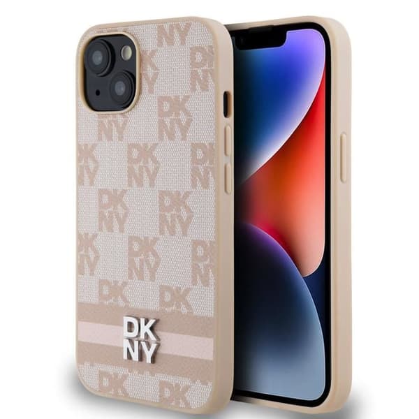 Elegant iPhone 13-fodral med rutmönster och randigt DKNY Rosa