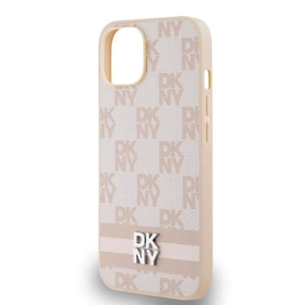 Elegant iPhone 13-fodral med rutmönster och randigt DKNY Rosa