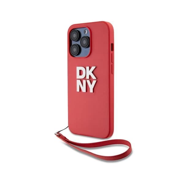 Coque för Apple iPhone 14 Pro med metalliskt logo och handledsrem DKNY Röd