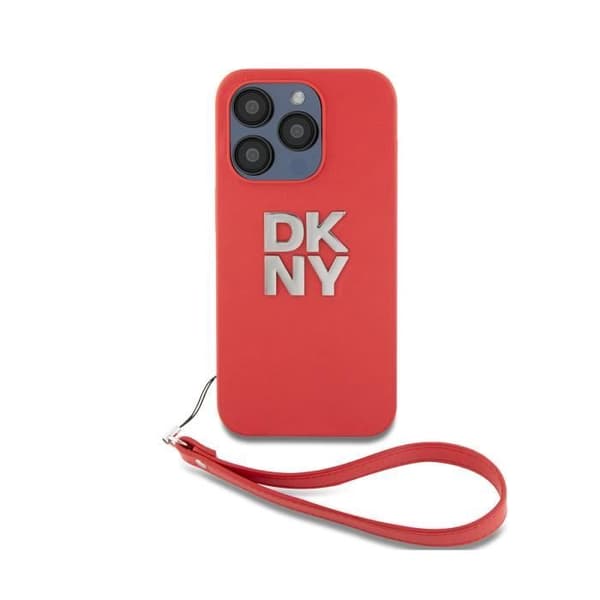 Coque för Apple iPhone 14 Pro med metalliskt logo och handledsrem DKNY Röd