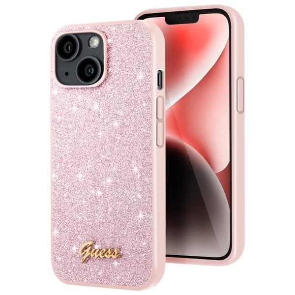 Coque för iPhone 14 Monochromisk Glittrig Fågel Guess Rosa