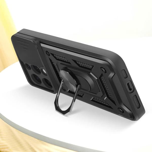 Coque för iPhone 16 Pro Ring Stöd Kameraskydd Glidande Mayaxess Svart