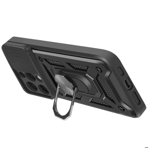 Coque för iPhone 16 Pro Ring Stöd Kameraskydd Glidande Mayaxess Svart