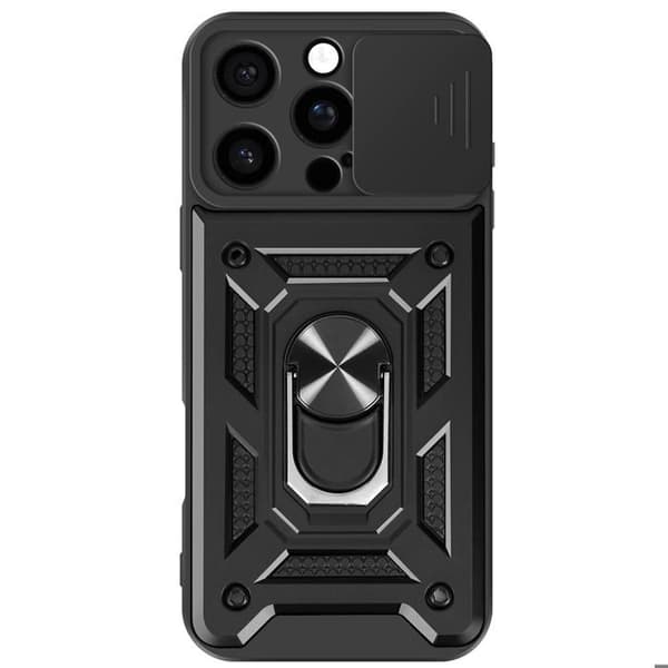 Coque för iPhone 16 Pro Ring Stöd Kameraskydd Glidande Mayaxess Svart