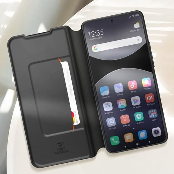 Etui för Xiaomi Redmi Note 14 5G Flip med kortfack och handrem Made for Xiaomi Svart