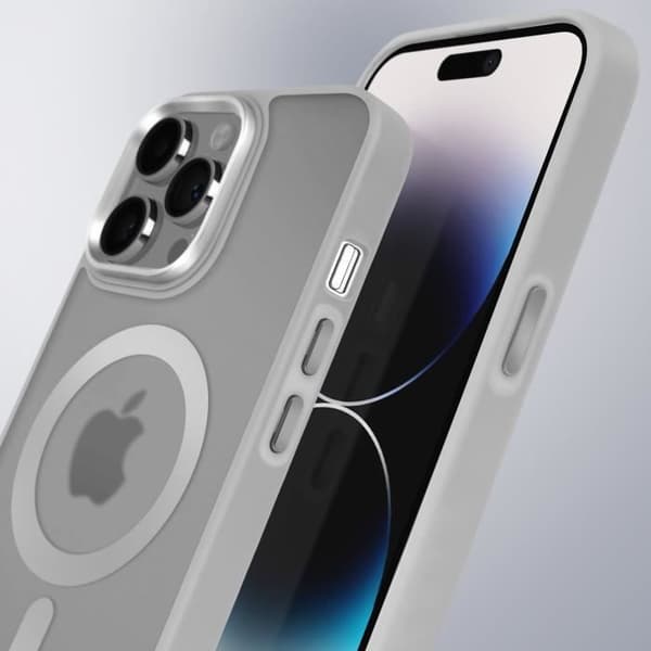 Coque MagSafe för iPhone 14 Pro Max Matt Frostad Baksida Grå Kant