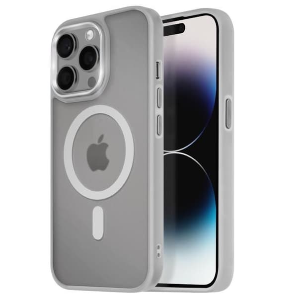 Coque MagSafe för iPhone 14 Pro Max Matt Frostad Baksida Grå Kant
