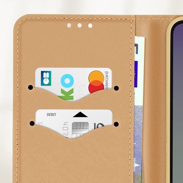 Fodral för Xiaomi Redmi 14C Plånbok Läder Saffiano Fancy Svart / Guld