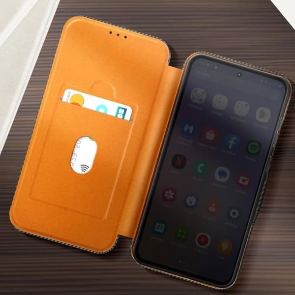 Kolfodral för Samsung Galaxy A56, RFID-skydd, Kortfack, Mörkgrå Stöd