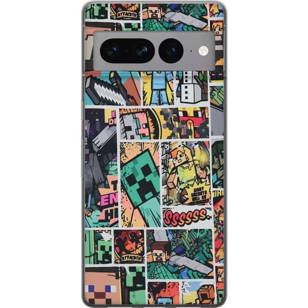 Google Pixel 7 Pro Läpinäkyvä kuori Minecraft Taide