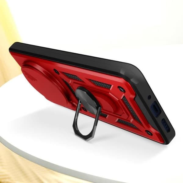 Coque för Xiaomi Redmi 14C med ringstöd och glidande kameraskydd Mayaxess Röd