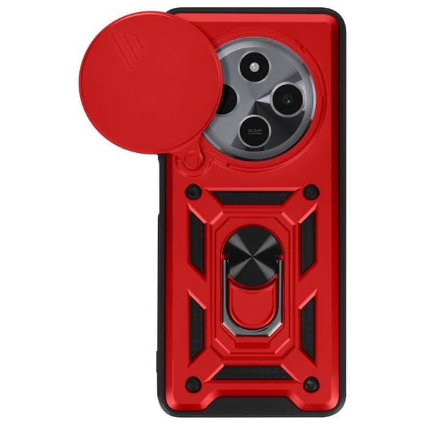 Coque för Xiaomi Redmi 14C med ringstöd och glidande kameraskydd Mayaxess Röd