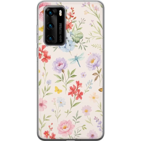 Huawei P40 Läpinäkyvä kuori Kukat