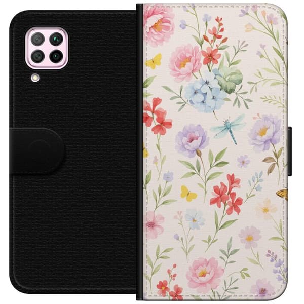 Huawei P40 lite Lompakkokotelo Kukat