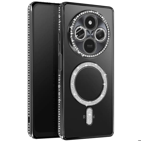 Coque Diamant för Xiaomi Redmi 14C MagSafe Kontur Strass Svart