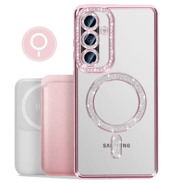 Coque Diamant för Samsung Galaxy A56 MagSafe Kontur Strass Rosa