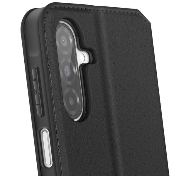 Etui för Samsung Galaxy A26 med klaff, kortfack och videostöd i svart