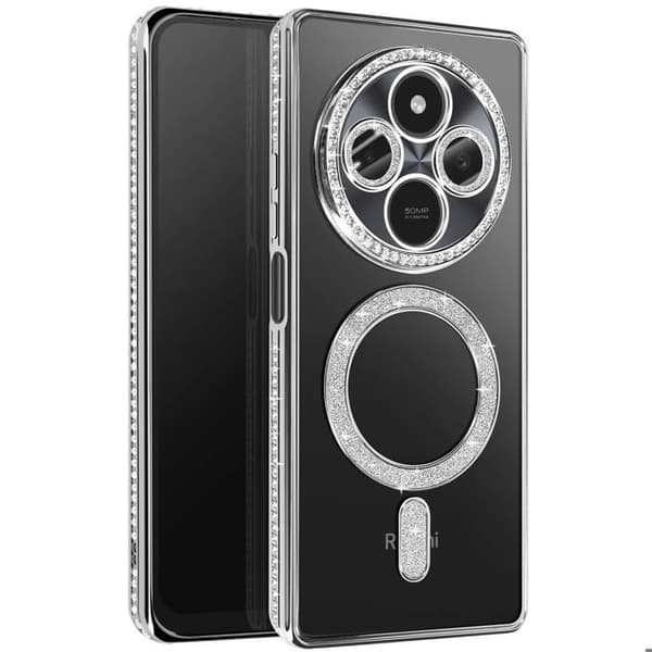 Coque Diamant för Xiaomi Redmi 14C MagSafe Kontur Strass Silver